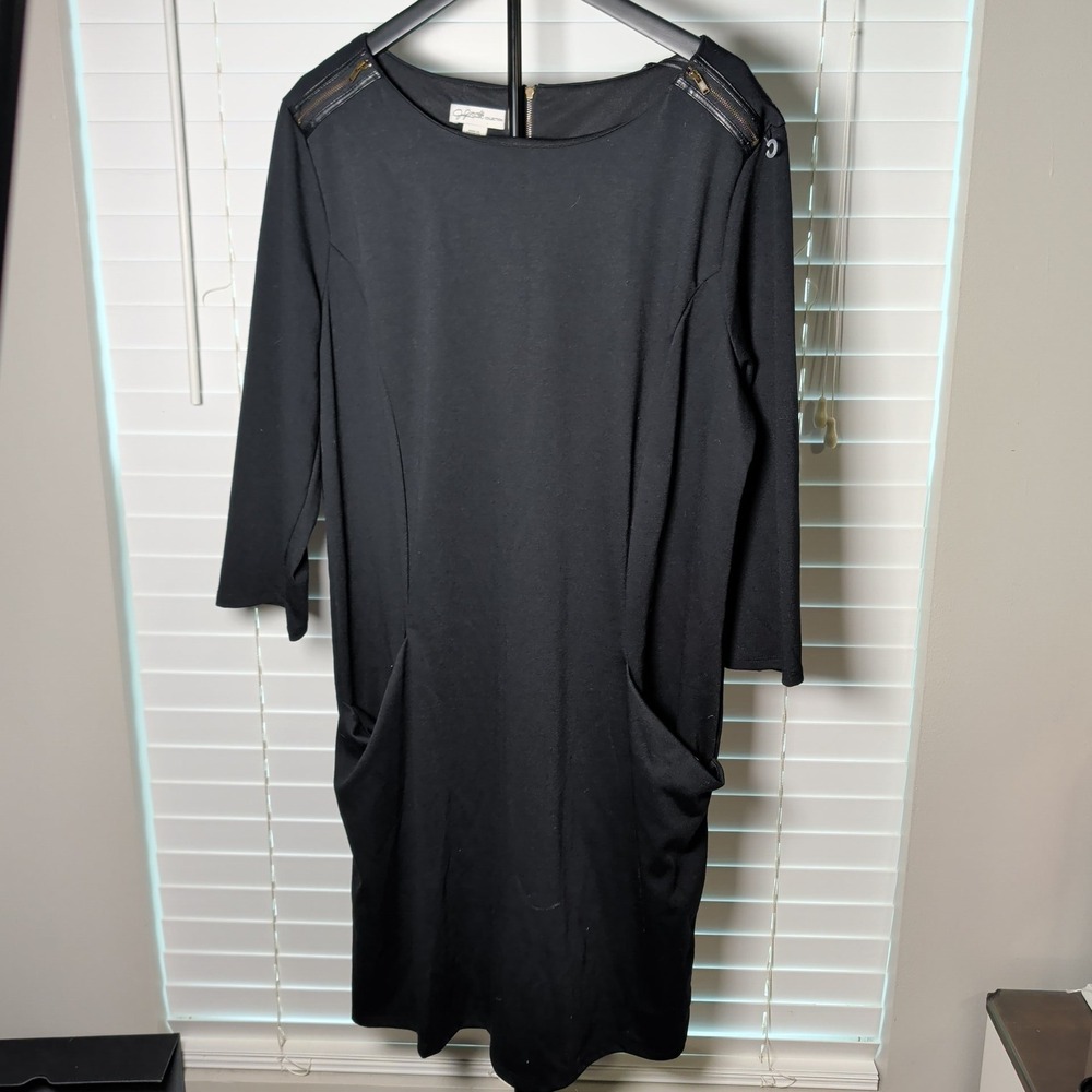 Jaclyn Smith Sheath Dress Women XXL Black Faux Leather Zipper Pocket NWT
